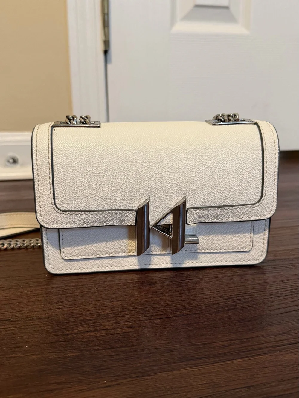 Karl Lagerfeld White Textured Chain-Handle Crossbody Bag